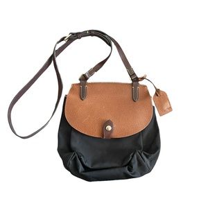 Dooney & Bourke Crossbody Alto Saddle Bag Canvas Leather Black Brown Purse